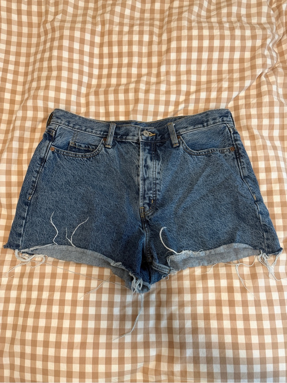 Old Navy Higher High Rise Sky-Hi A-Line Dark Blue Denim Cutoff Shorts